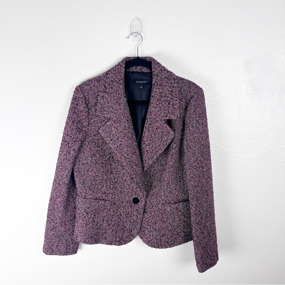 TALBOTS Burgundy Tweed Lined Single Button Closure Blazer 14 Corpcore Career
